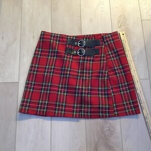 Forever 21 Red Plaid Mini Skirt with Buckle Detail